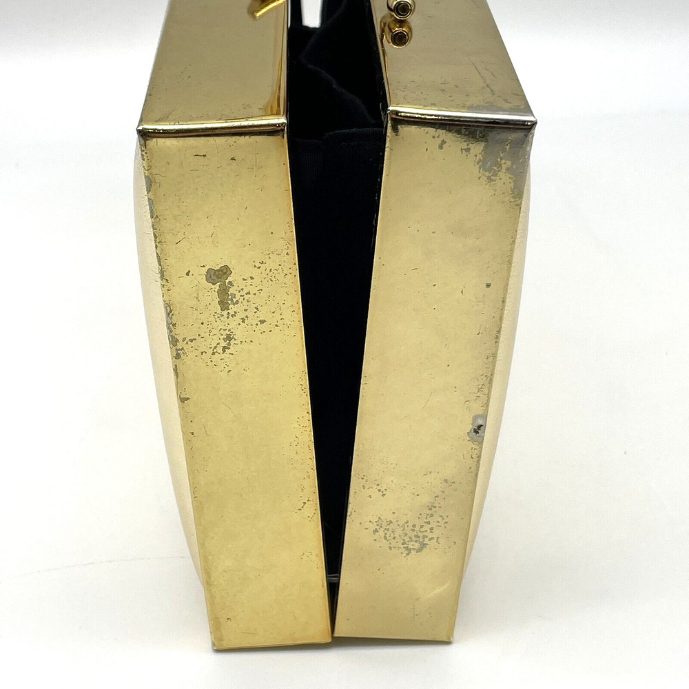 Vtg 70s Lou Taylor Miami Gold On Gold Art Deco Padded Frame Box Handbag Purse - Picture 6 of 12